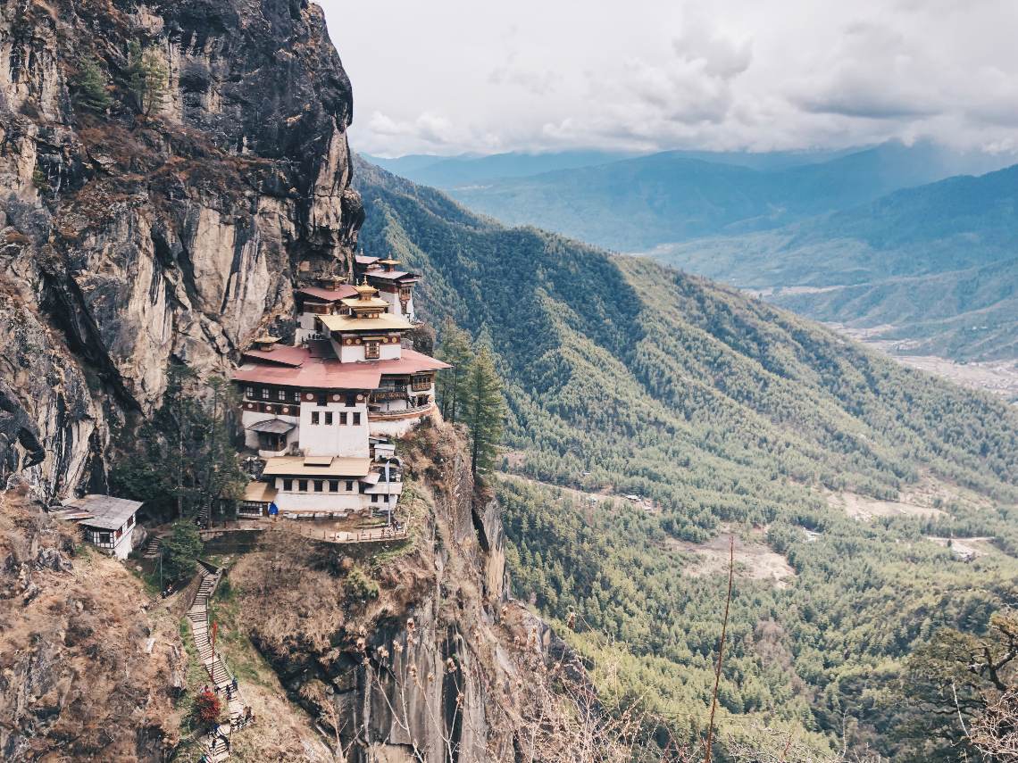 Taktsang Monastery in Bhutan, seen from afar
